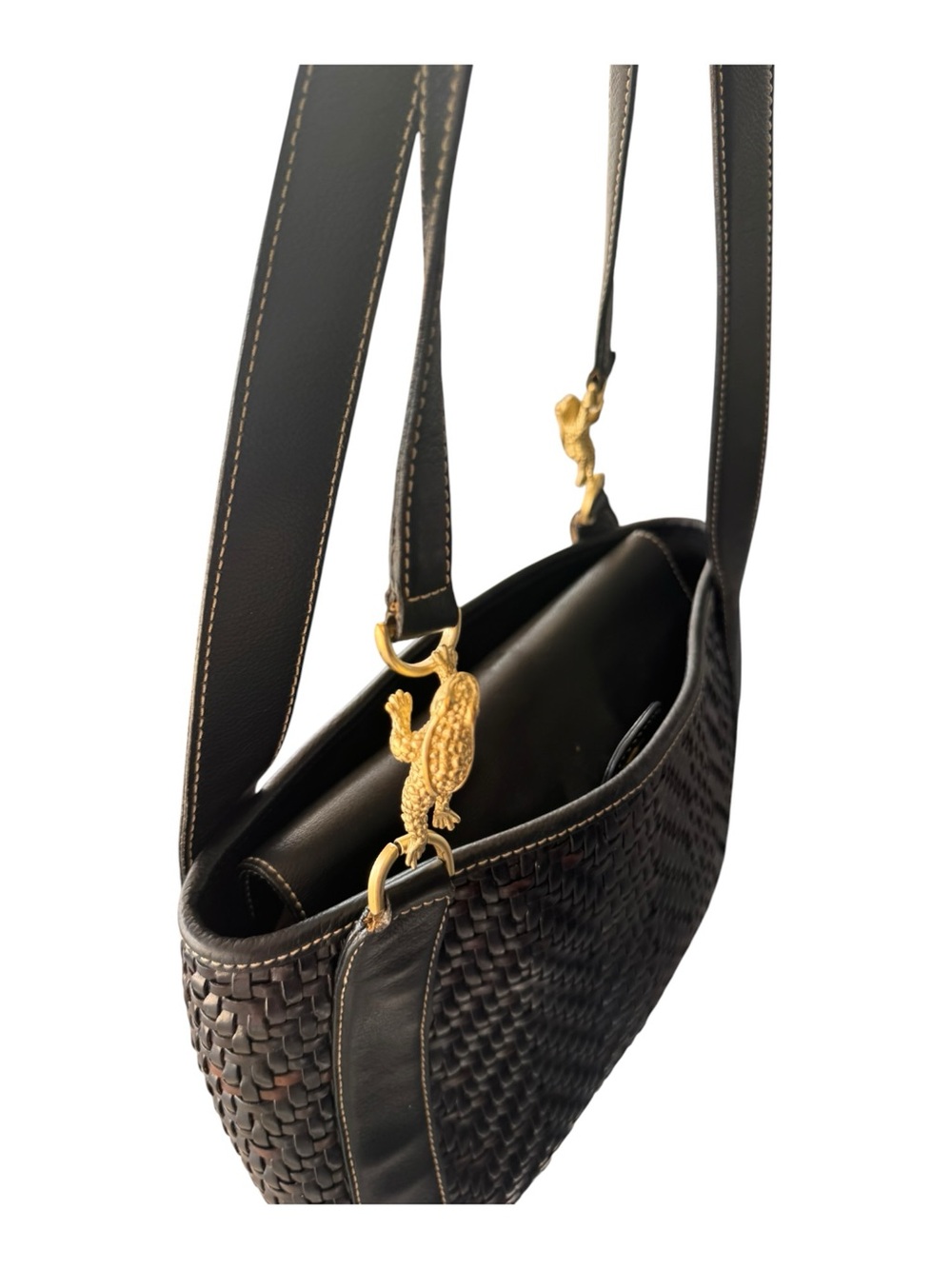 Barry Kieselstein-Cord Vinatge Woven Leather Frog Ladybug Shoulder Bag Italy - Picture 12 of 15